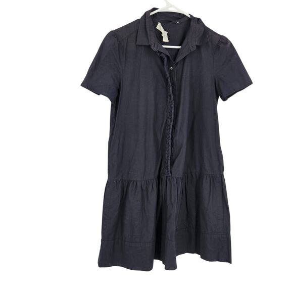 Athe Vanessa Bruno Dress Black Button Down Short Sleeve Collared Mini Size 4-6 - Picture 1 of 6
